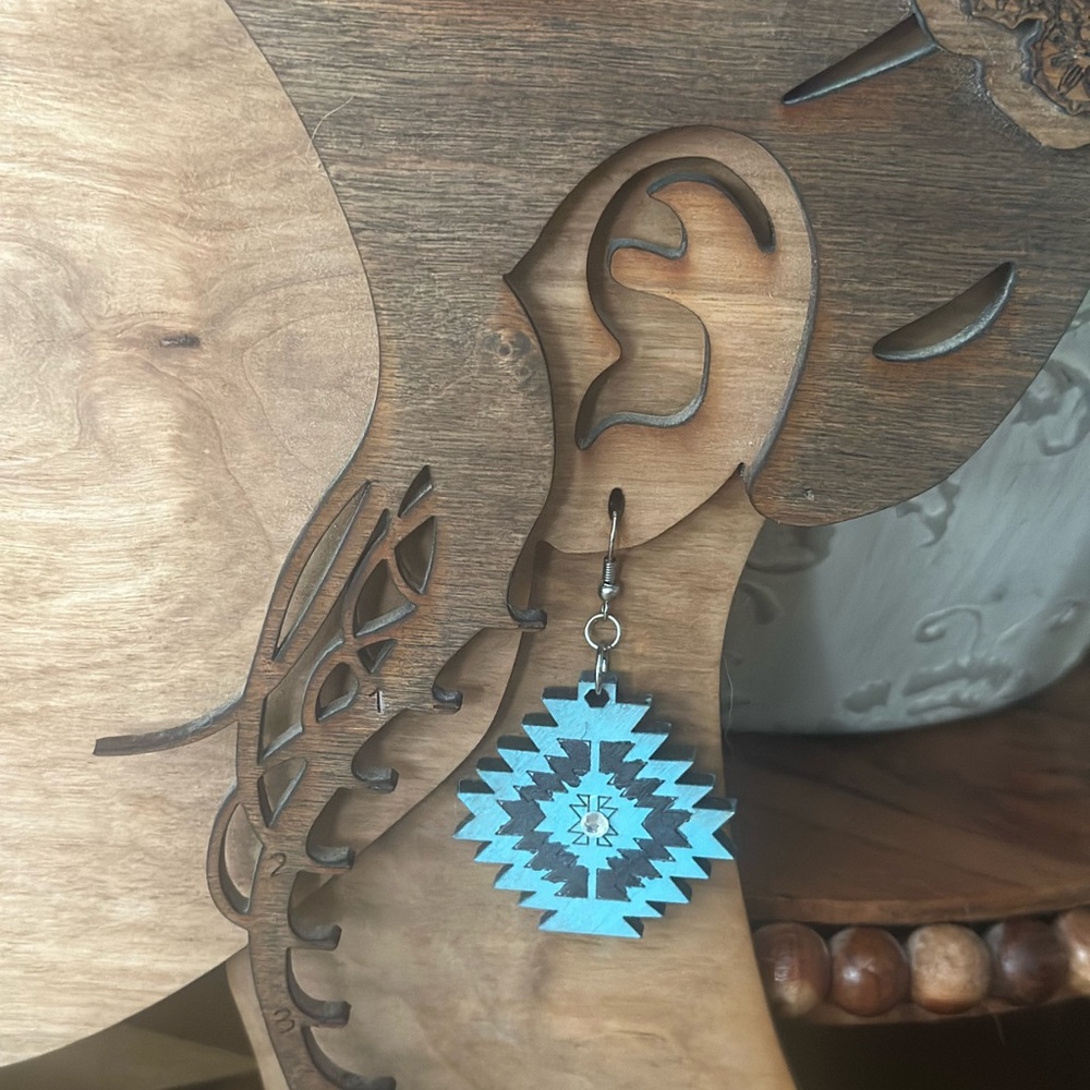 turquoise blue aztec design earrings